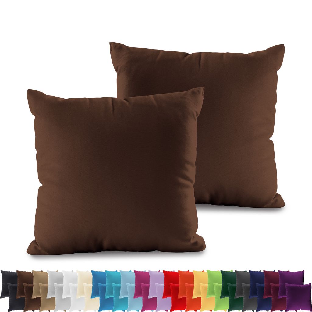 2er PACK JERSEY Kissenbezüge 100% Baumwolle Kissenhülle 160 Gr/m², in Größe: 40x40 cm, in Farbe: Schokobraun