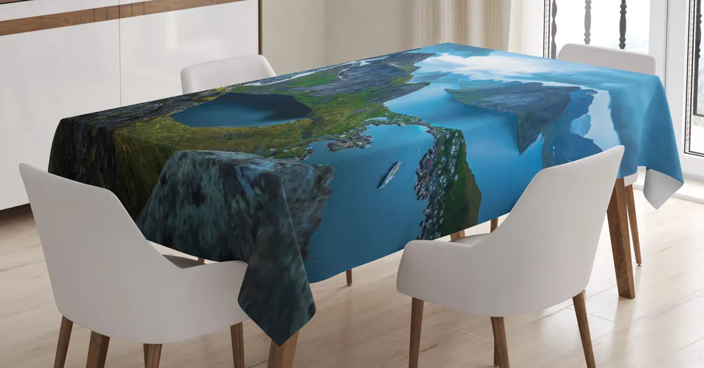 ABAKUHAUS Tovaglia paesaggistica, Panorama Lofoten Norvegia, stampa con colori chiari che non sbiadiscono, lavabile per interni o esterni, 140 x 200 cm, multicolore