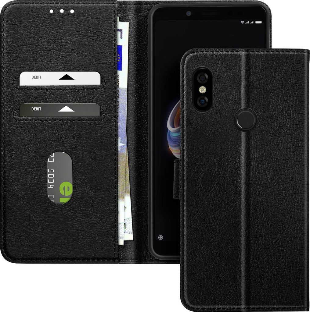 Avizar, Kunstlederetui mit Standfunktion Xiaomi Redmi Note 5, Schwarz