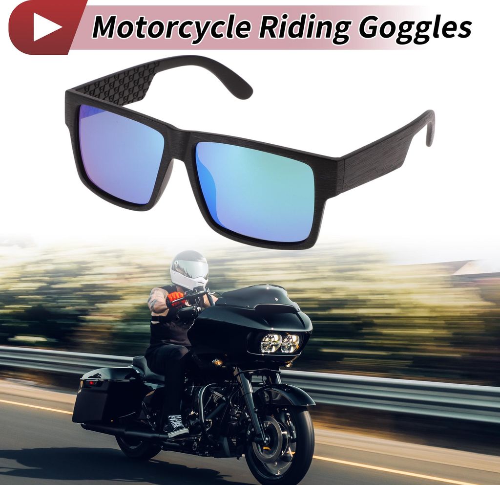 1 Stk Motorradfahrbrille Blendfreie Tri-Acetel-Cellulose PC UV400 Fahrradsonnenbrille Grüne Linse Schwarzer Rahmen