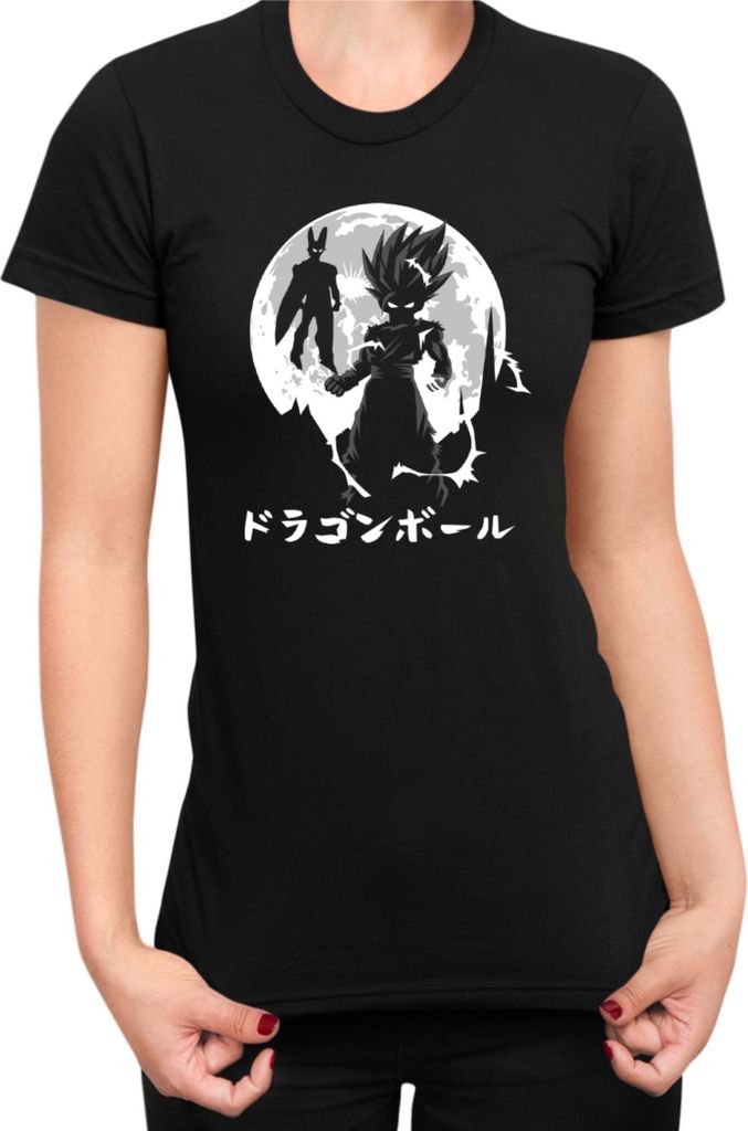 Damen T-Shirt Japan Manga Anime Comics Animation Dragon Anime Manga Ball Goku Moon, Lady S / Schwarz