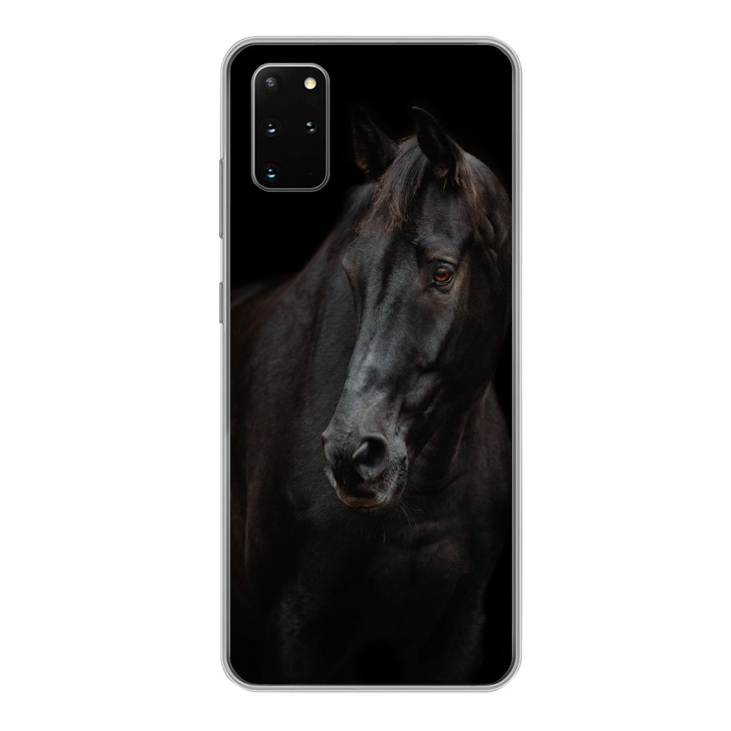 MuchoWow Handyhülle Schutzhülle Hülle für Samsung Galaxy S20 Plus Pferd - Leicht - Schwarz Silikon Softcase Handy Hülle - Hartschale