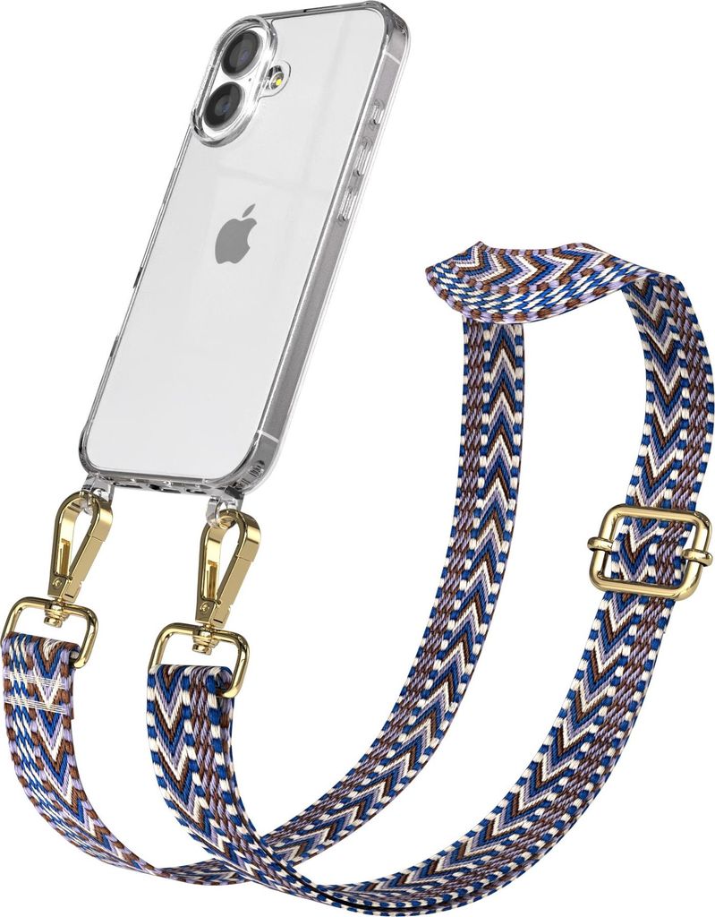 EAZY CASE Handykette - Verstellbarer Trageriemen kompatibel mit Apple iPhone 17, Handykordel mit transparenter Silikon-Hülle, Band in Blau