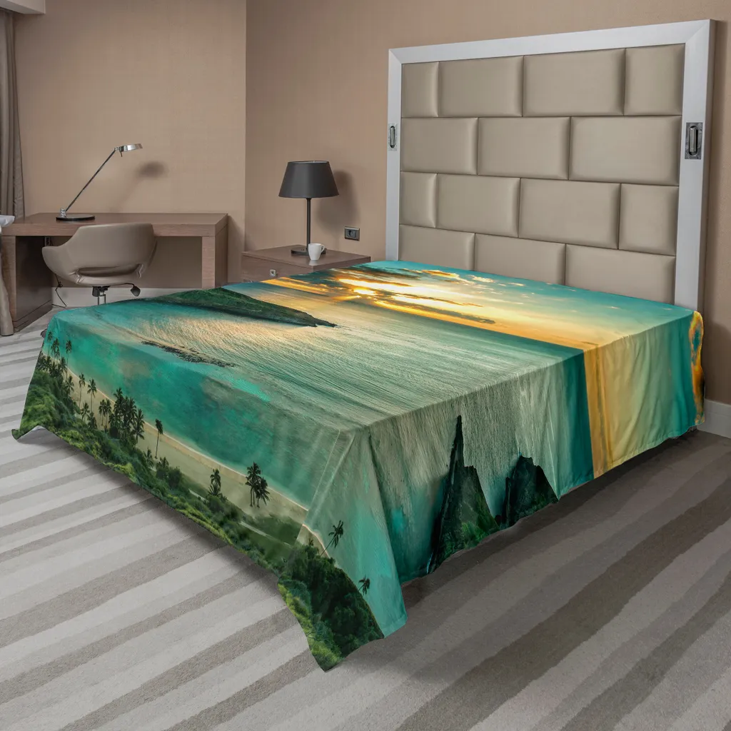 Drap plat hawaïen ABAKUHAUS Hanauma Bay, grand drap de lit turquoise