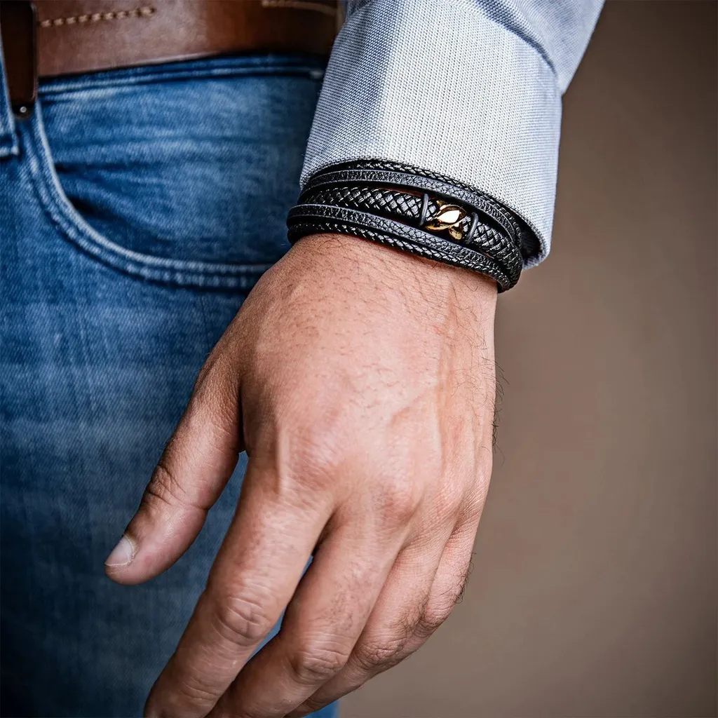 Idee Regalo Uomo: Bracciale SERASAR Flake in Pelle e Acciaio 17cm - 16