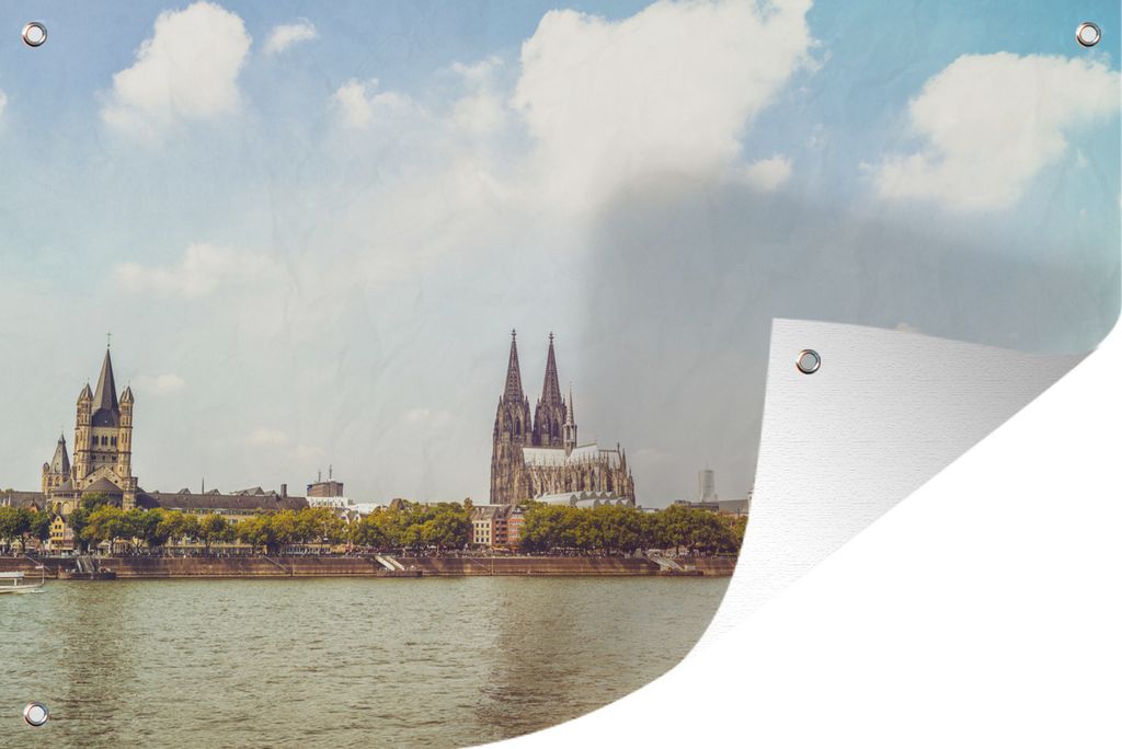 MuchoWow 60x40 cm Outdoor-Poster Gartendeko Sichtschutz Garten Poster für den Garten Skyline von Köln mit dem Rhein in Deutschland