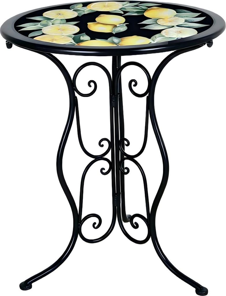 Menton Gartentisch Schwarz mit Zitronenmotiv Ø 55 cm, Höhe 70 cm