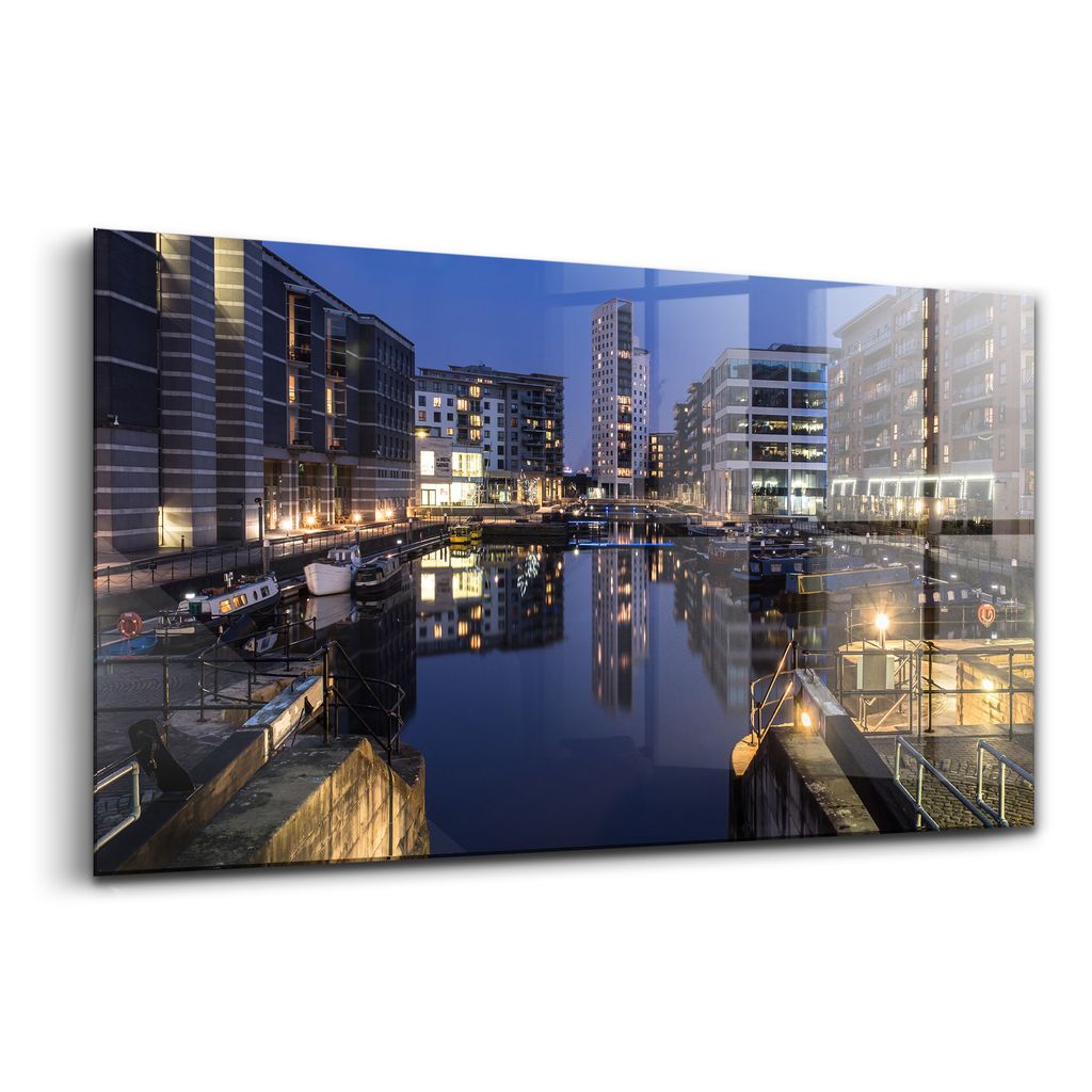 Glasmalerei - Dekorative Malerei - Moderne Malerei - 140x70 - Die Stadt Leeds bei Nacht beleuchtet