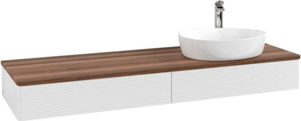 V&B Waschtischunterschrank mit Frontstruktur -Beleuchtung Antao 160x50cm, HL, WBP w. wal, glo wh. Lac