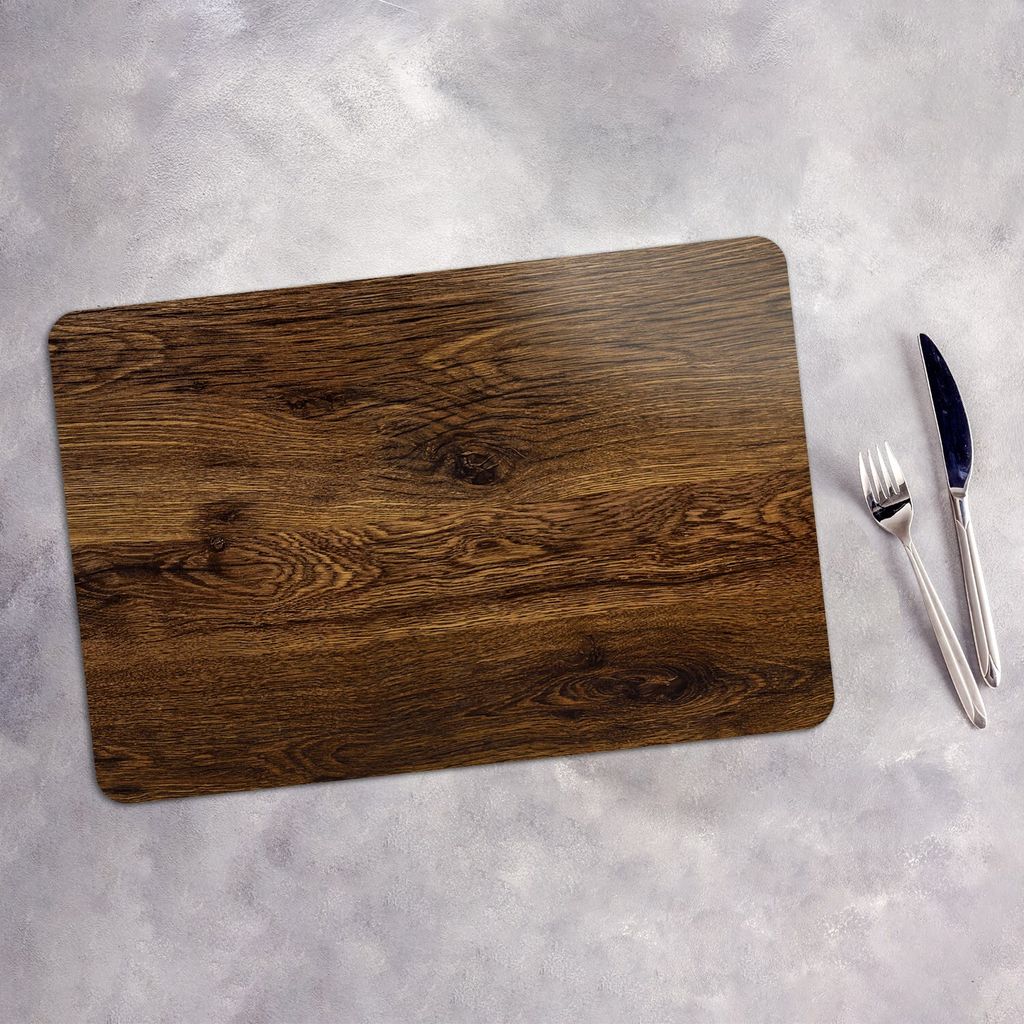 Tischset 6x45x30 cm + 6x10fi cm Platzset Tischmatte Platzmatte Untersetzer - Dunkle Holz