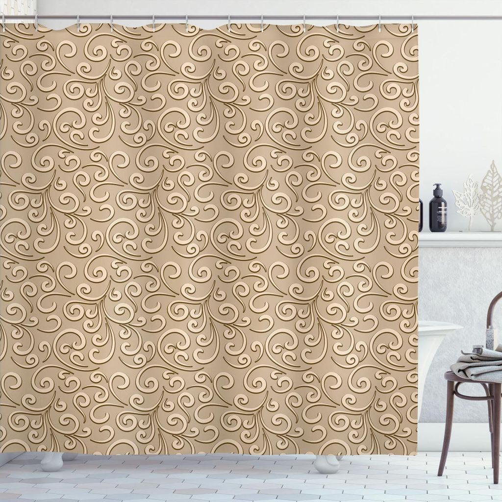 ABAKUHAUS Beige Duschvorhang, Damast Muster Klassisch Viktorianisch Geometrisch Art Im Retro Antiken Modell Herkunft, 175 x 240 cm, Beige