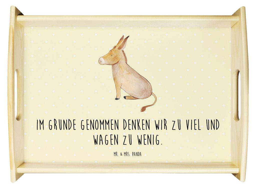 Mr. & Mrs. Panda Tablett Esel - Gelb Pastell - Geschenk, Positive Gedanken, Bett-Tablett, sofatablett, Zuversicht, Mut, Deko, Weisheit, Serviertabl...