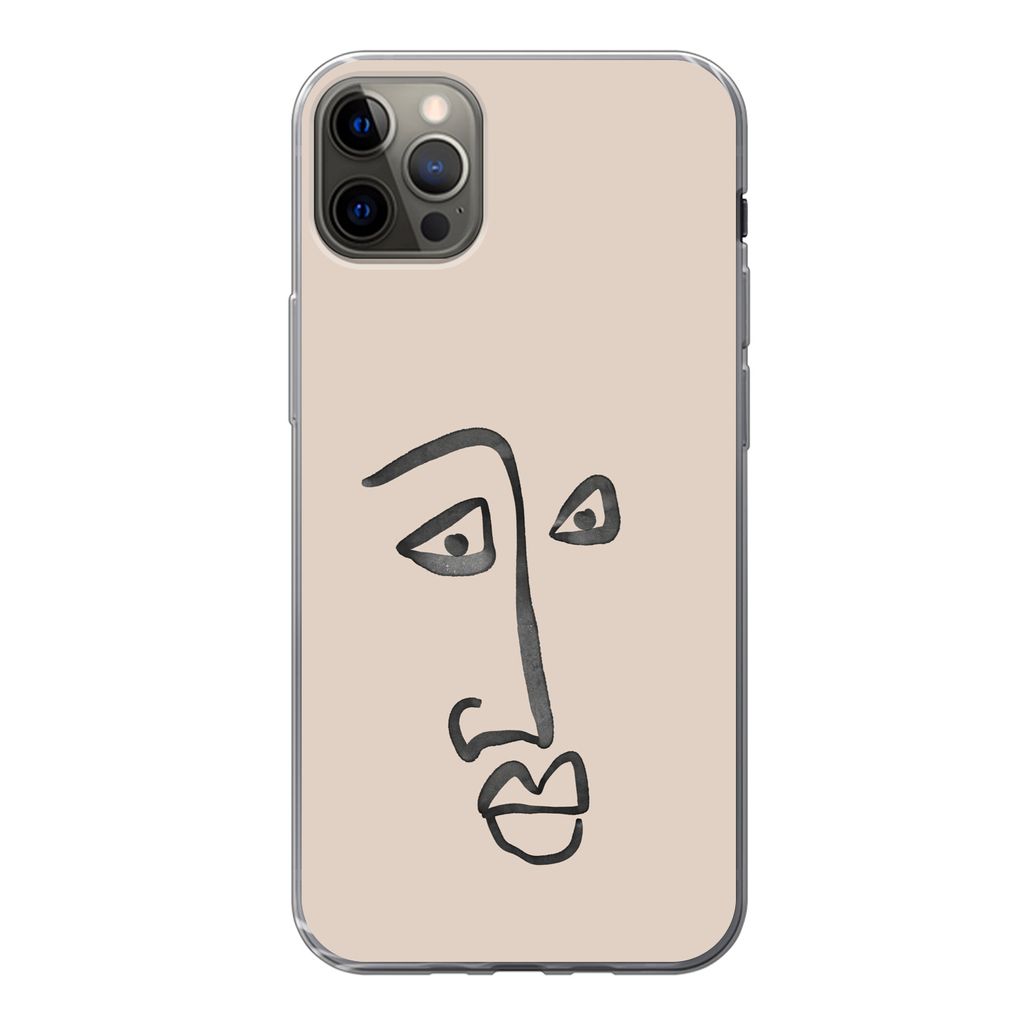 MuchoWow Handyhülle Schutzhülle Hülle für iPhone 13 Pro Max Gesicht - Rosa - Strichzeichnung Silikon Softcase Handy Hülle - Mobiltelefon