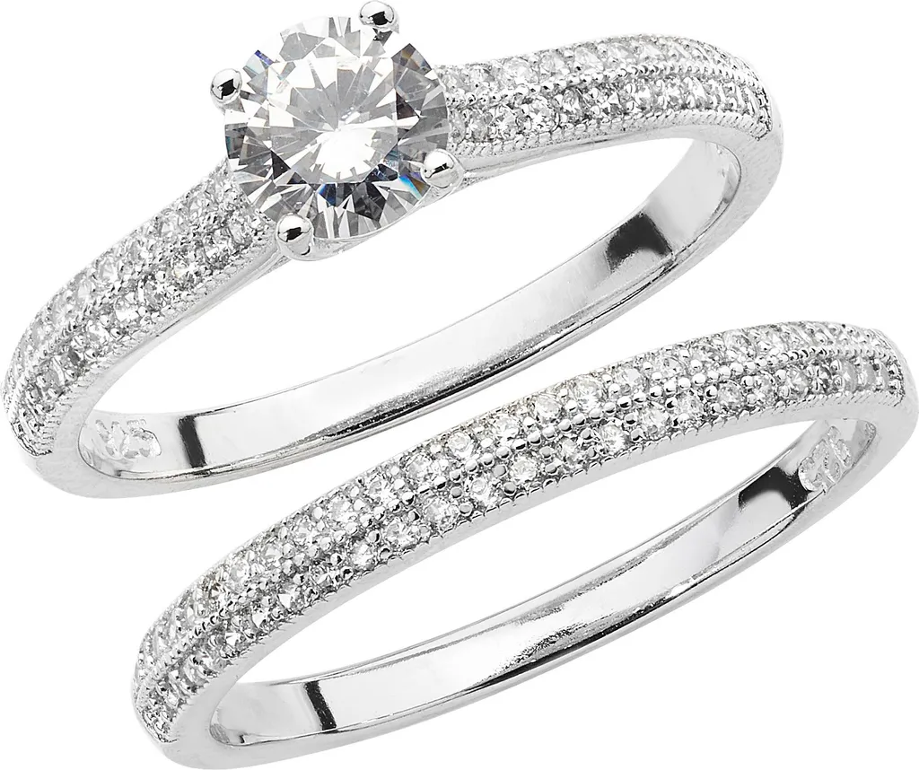 Duo de Bagues Mariage en Argent 925 et Zirconium Scintillant Taille 54
