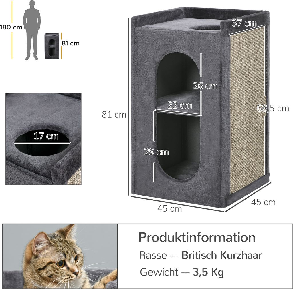 PawHut Kratztonne, Höhe 81 cm, Katzenkratzbaum mit 2 Produktbild 3