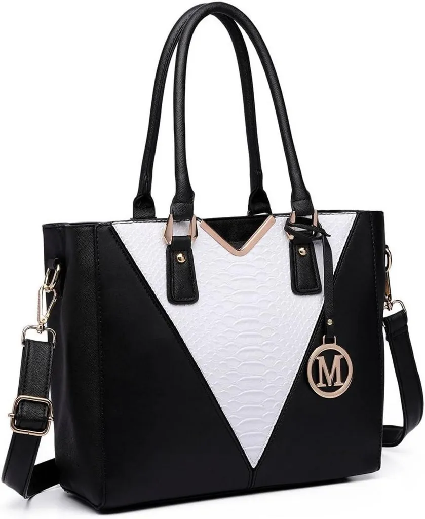 Miss Lulu borsa donna a tracolla shopper design a V nero