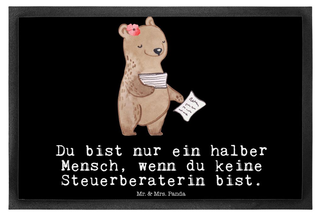 Mr. & Mrs. Panda Gummimatte Steuerberaterin Herz 40 x 60 cm - Schwarz - Geschenk, Schmutzfangmatte, Schmutzmatte, fußmatte, Fußabtreter, Bodenvor...