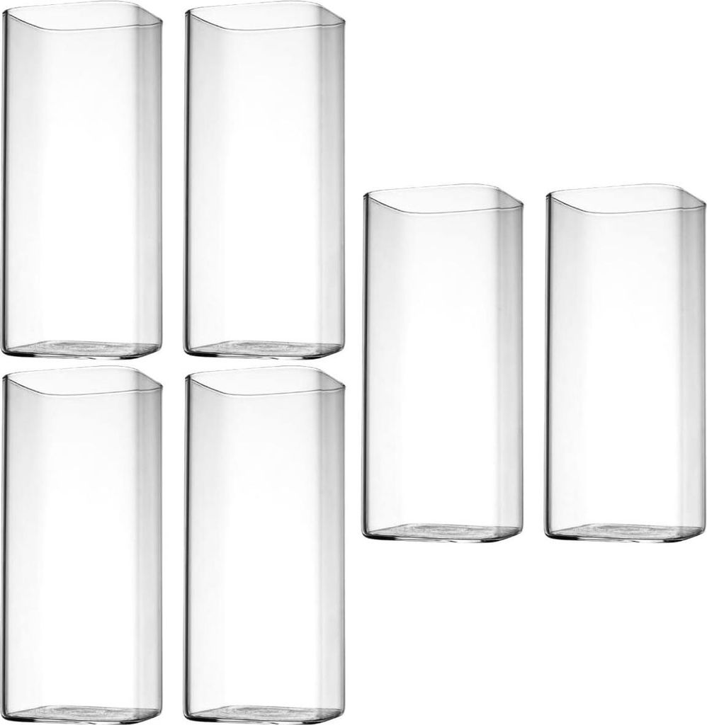 6-teilige Set klare Trinkgläser - dünne quadratische Kristall-Highball-Gläser für Wasser, Saft, Cocktails - elegante Bar-Gläser