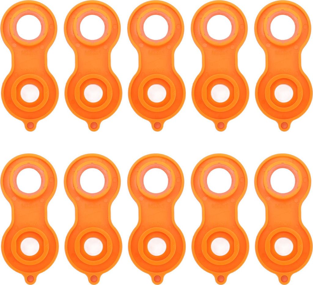 A collection of orange faucet spanner keys arranged in two rows on a white background.