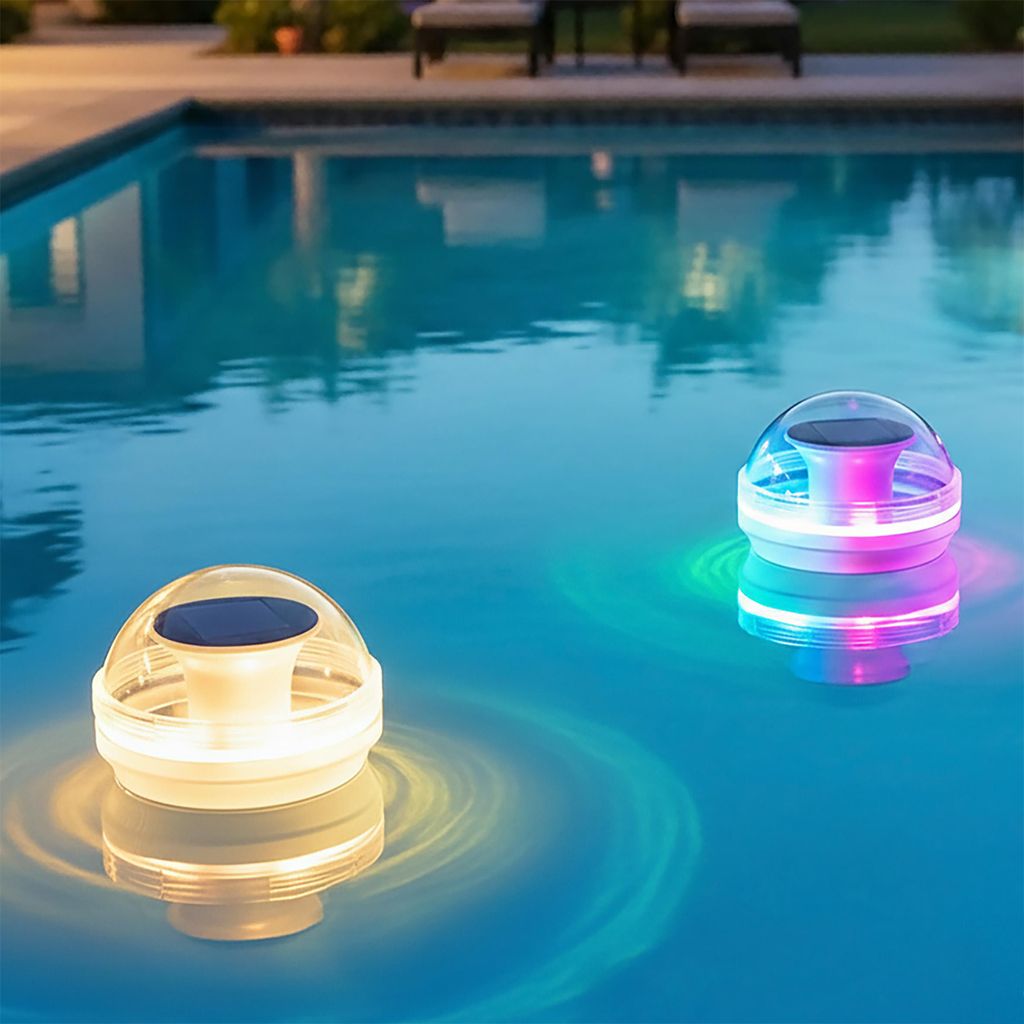 LED Solar Poolleuchte 10 cm mit Farbwechsel - 2er Set - Pool Schwimmlicht IPX7 wasserdicht mit Dämmerungssensor