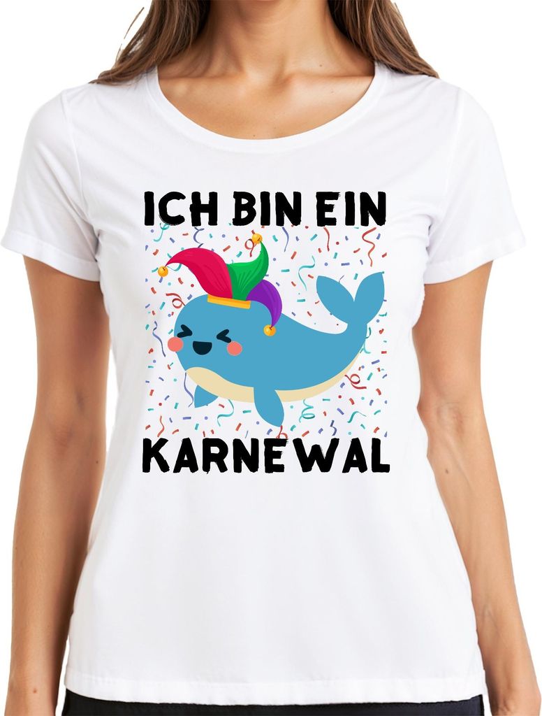 Ich bin ein Karnewal Karneval Wal Narr Konfetti Lustig Geschenk Damen T-Shirt, Weiß, S
