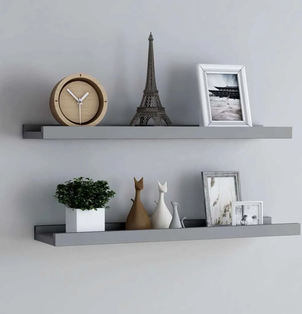 Set 2 Binari Porta Quadri MDF Grigio 80x9x3 cm The Living Store