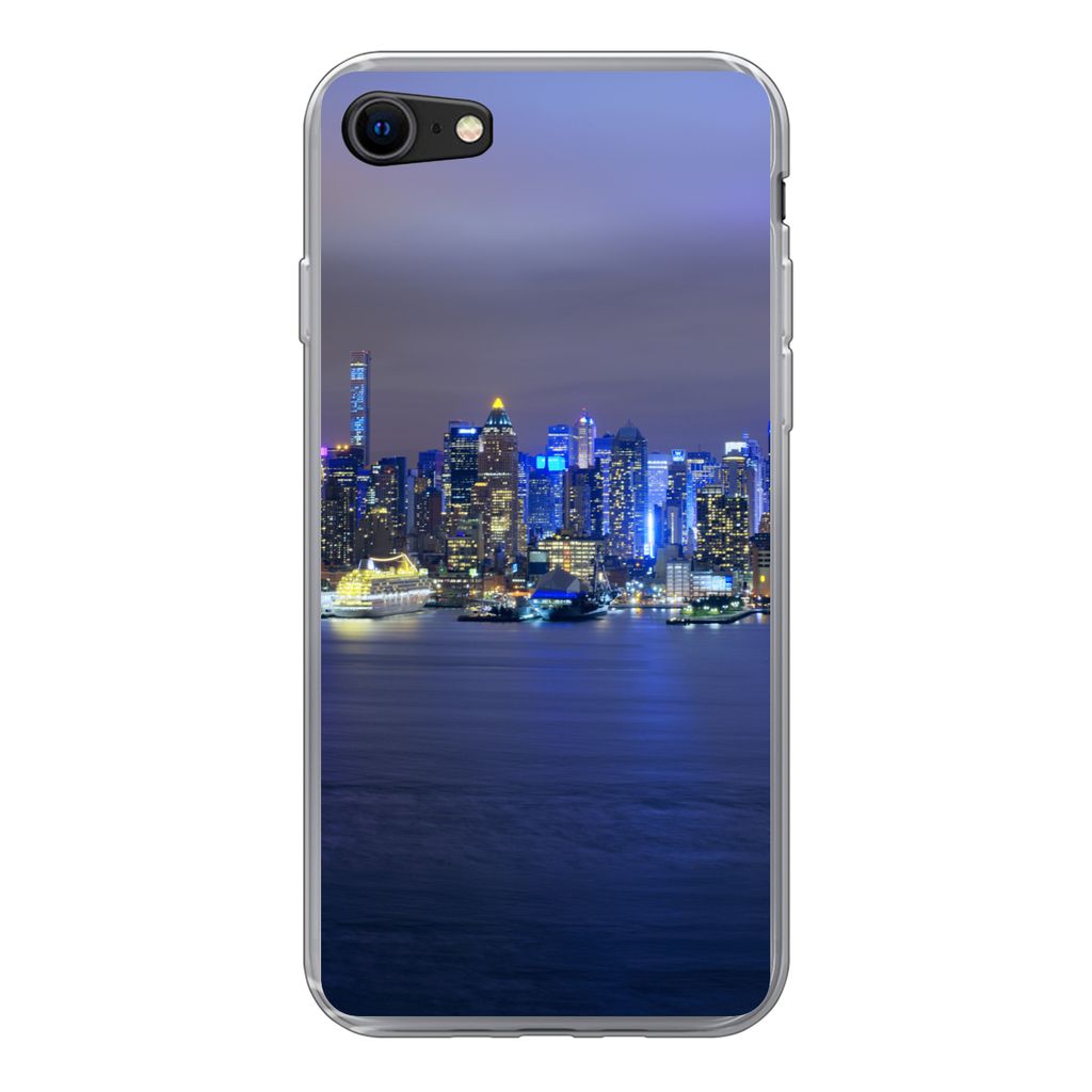 MuchoWow Handyhülle Schutzhülle Hülle für iPhone SE 2022 New York - Skyline - Nacht Silikon Softcase Handy Hülle - Schutzhülle