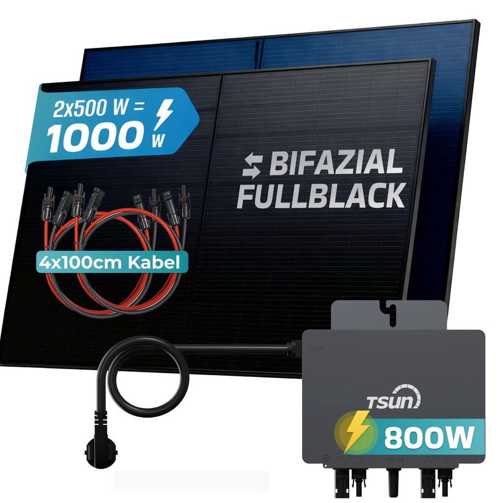SUNNIVA® 1000W Balkonkraftwerk BIFAZIAL FULLBLACK komplett Produktbild 
