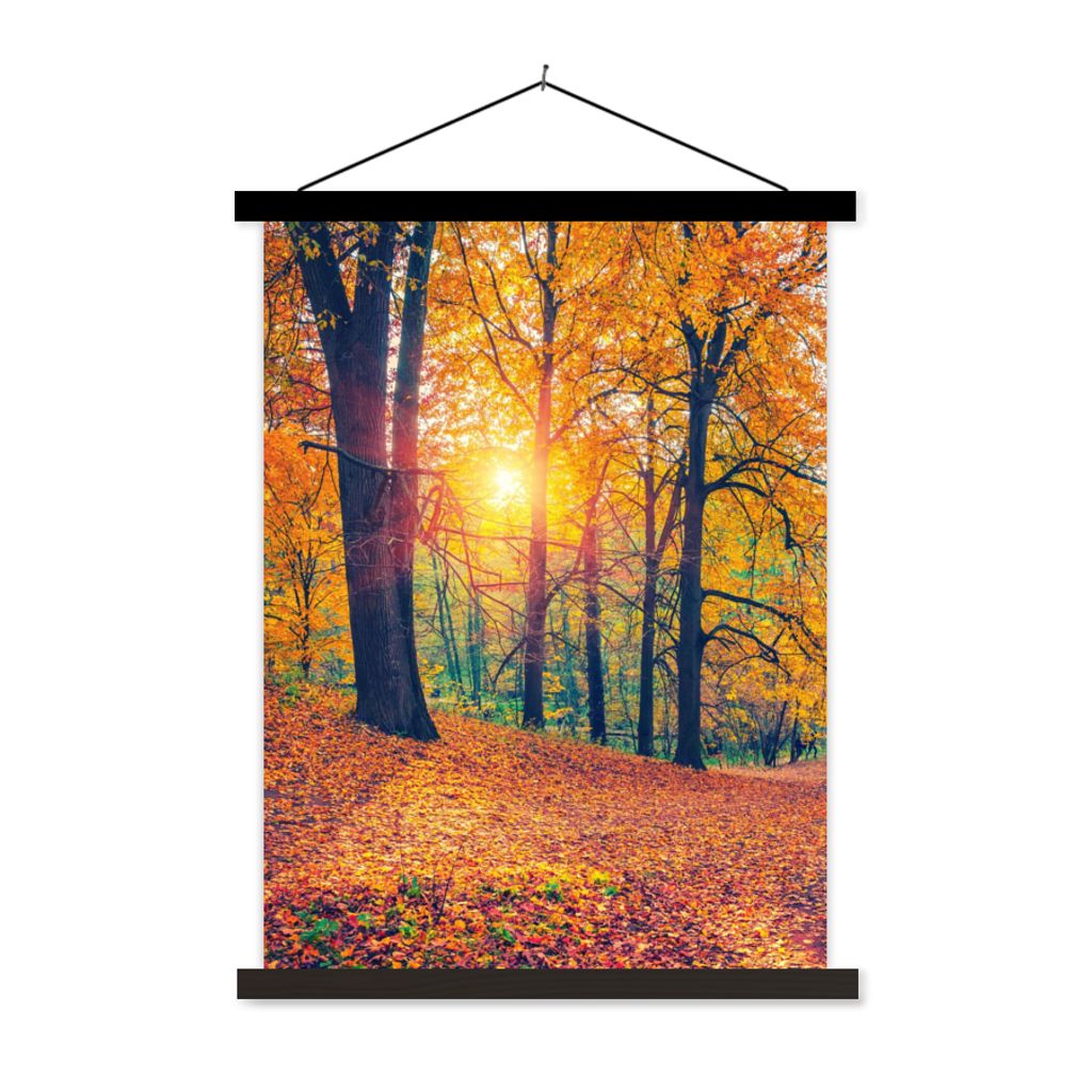 MuchoWow Textilposter Bäume - Herbst - Wald - Herbstliche Blätter 60x80 cm mit schwarzem Rahmen - Plakathalter