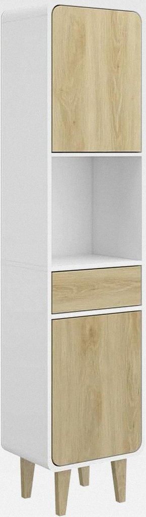 Badezimmermöbel Weiß/Eiche Arla 40x161x30 cm - Badezimmerhochschrank, Viel Stauraum für Handtücher, Kosmetik & Pflegeprodukte