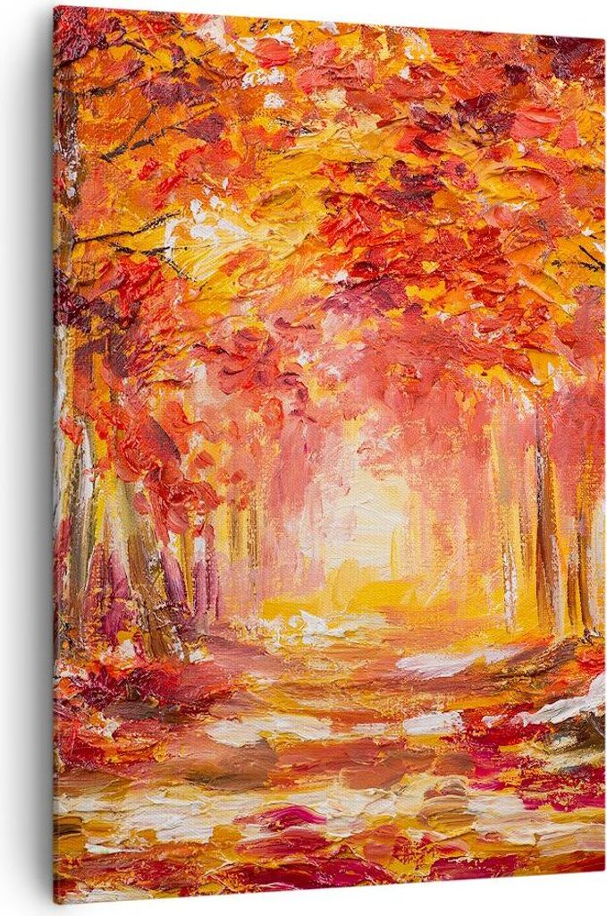 Bild auf Leinwand - Leinwandbild - Einteilig - Herbst Wald Rot - 70x100cm - Wand Bild - Wanddeko - Wandbilder - Leinwanddruck - Kunstdruck - Wandde...