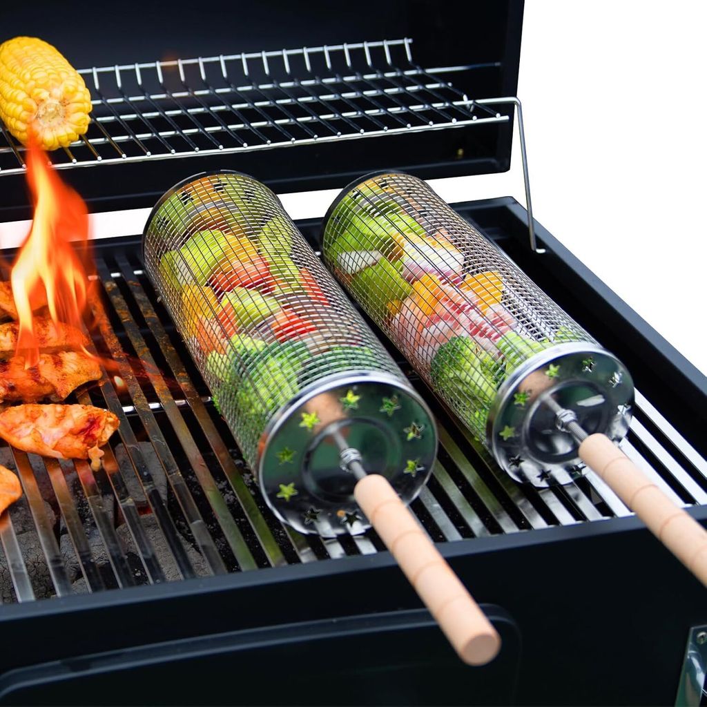 Rollendes Grillkörbe mit Griff (2 Stück, 30cm x 10.9cm), Produktbild 