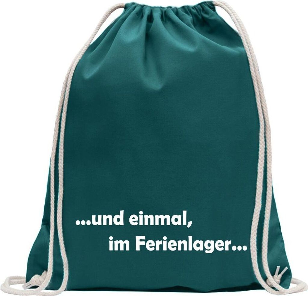 Kiwistar - Turnbeutel - petrol - und einmal, im Ferienlager - Fun Rucksack Sport Beutel Gymsack Baumwolle mit Ziehgurt