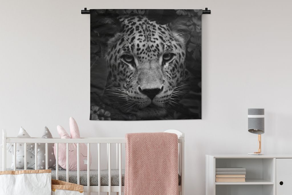 MuchoWow Wandteppich Wandbehang Tiere - Panther - Dschungel - Schwarz - Weiß 90x90 cm Tapisserie Dekoration Wandtuch - Wandaufhänger