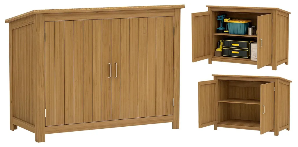 Petit abri de jardin bois - Buffet extérieur étanche coloris sable doux