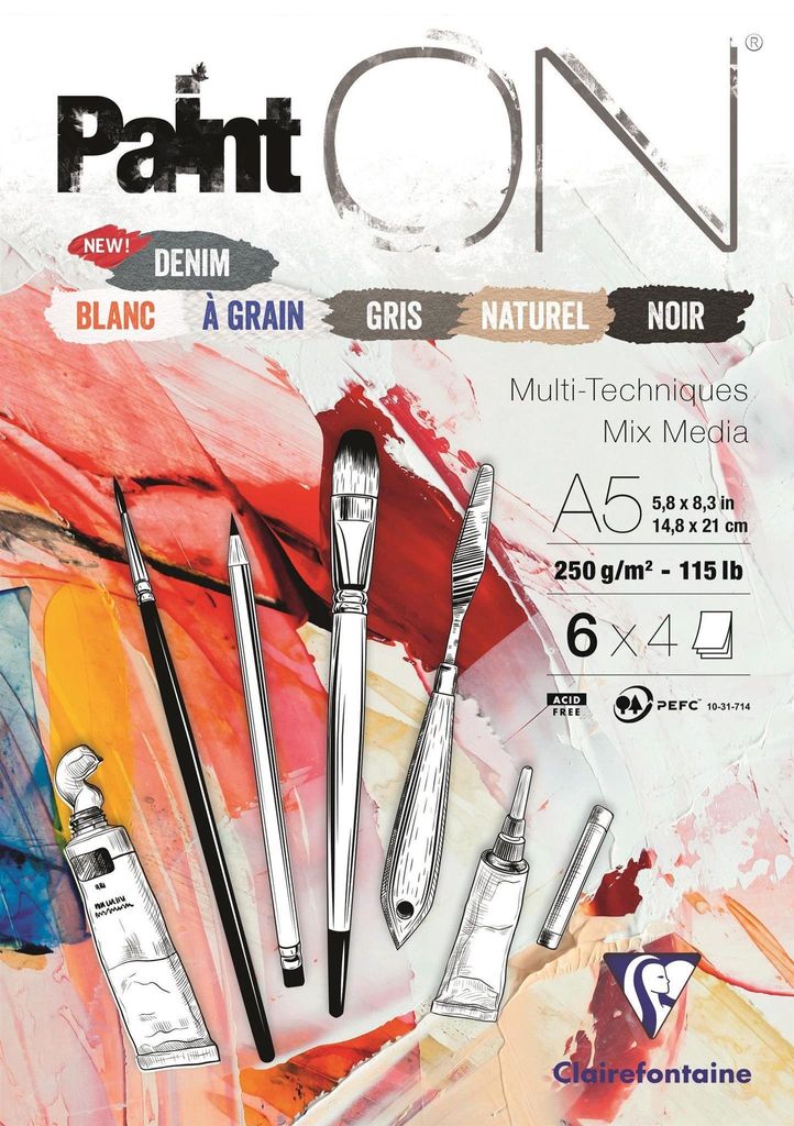 Clairefontaine Paint'On Block A5 250g sort 24Bl
