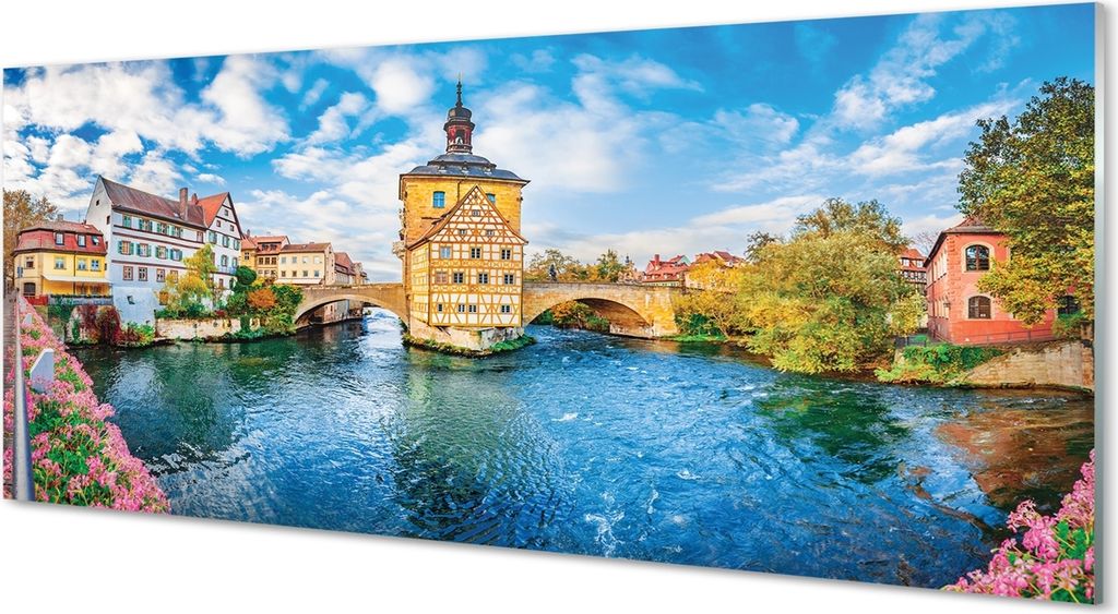 Glasbilder 125x50 Wandkunst Deutschland Altstadt Flussbrücken