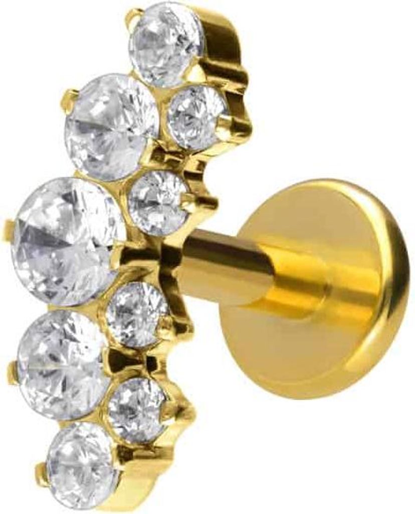 Ohrpiercing, Nasenpiercing Titan Labret mit Innengewinde KRISTALLBOGEN Gold Stablänge: 6mm | Stabstärke: 1,6mm
