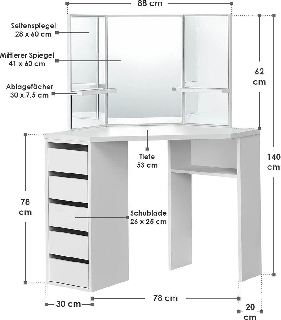 Toaletní stolek Nova 28123, s LED osvětlením, se zrcadlem, Obrázek produktu 2