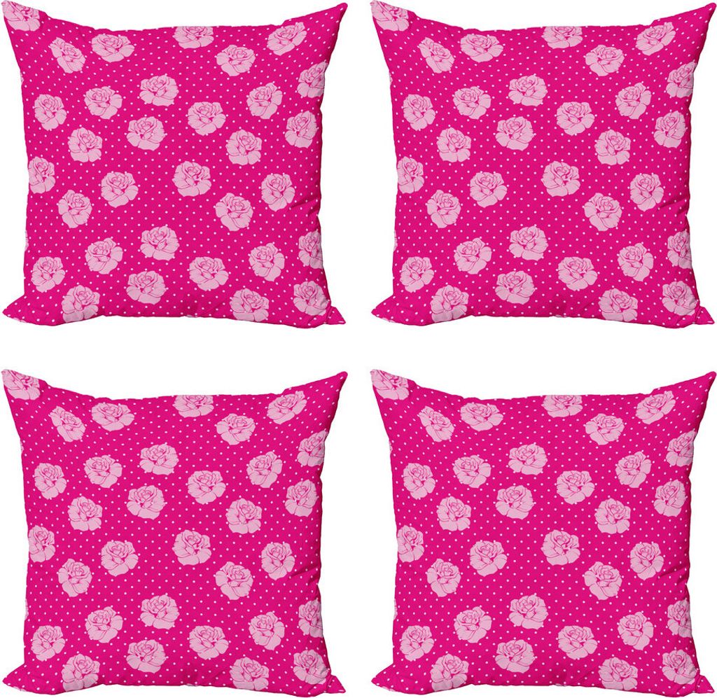 ABAKUHAUS Hot Pink Kissenbezug Set (4 Stück), Vintage Rosen-Liebe-Punkt, Moderner Doppelseitiger Digitaldruck, 60 cm x 60 cm, Pink Blassrosa Weiß