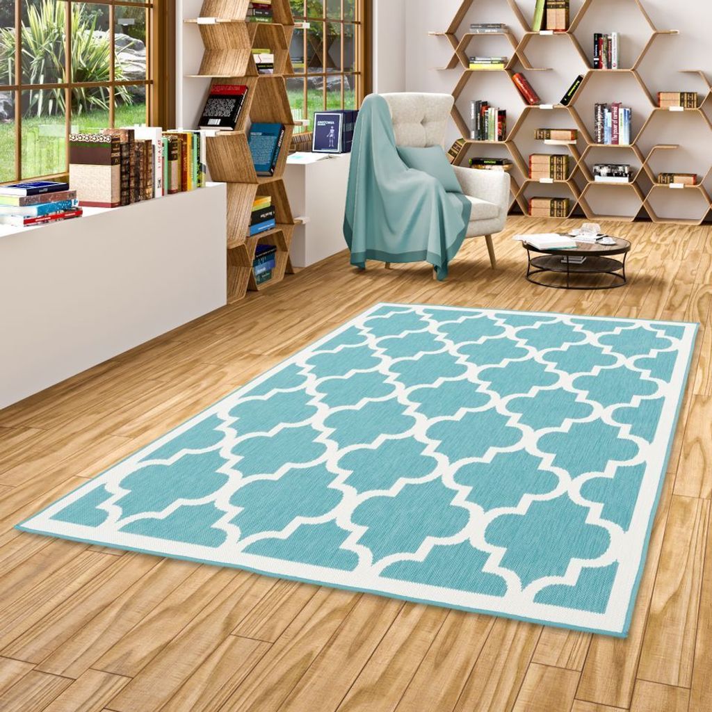 In- und Outdoor Teppich Beidseitig Cape Cod Fliesenoptik Mintgrün, Größe:160x220 cm