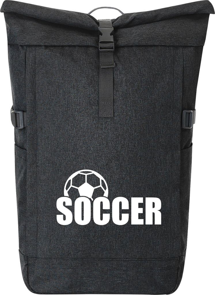 Huuraa Kurierrucksack Soccer Ball 30-44 Liter Black Melange Fairtrade Rolltop Rucksack Geschenkidee