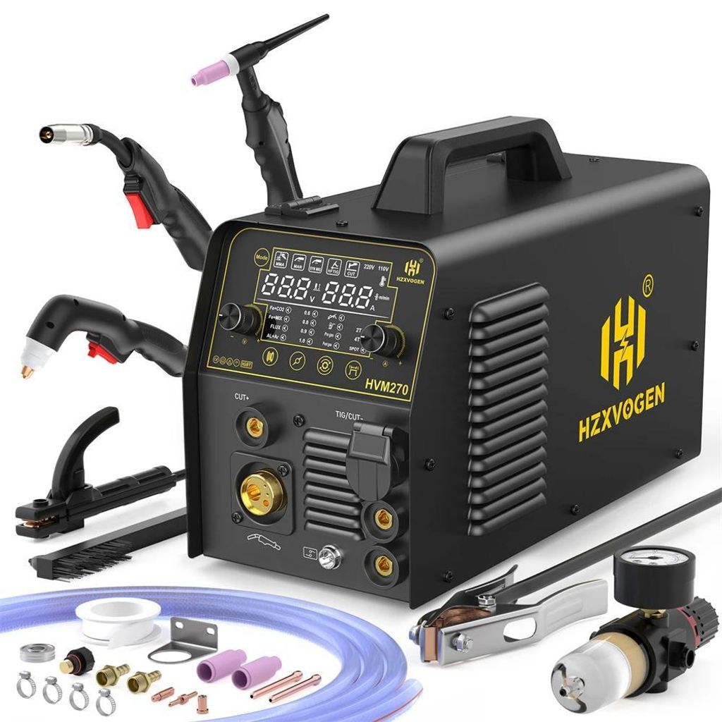 Multifunktions Schweißgerät - HVM270 6-in-1 Kombigerät - MIG/MAG mit Gas/gaslos - HF TIG Aluminium - MMA Elektrodenschweißen - Plasmaschneider ...
