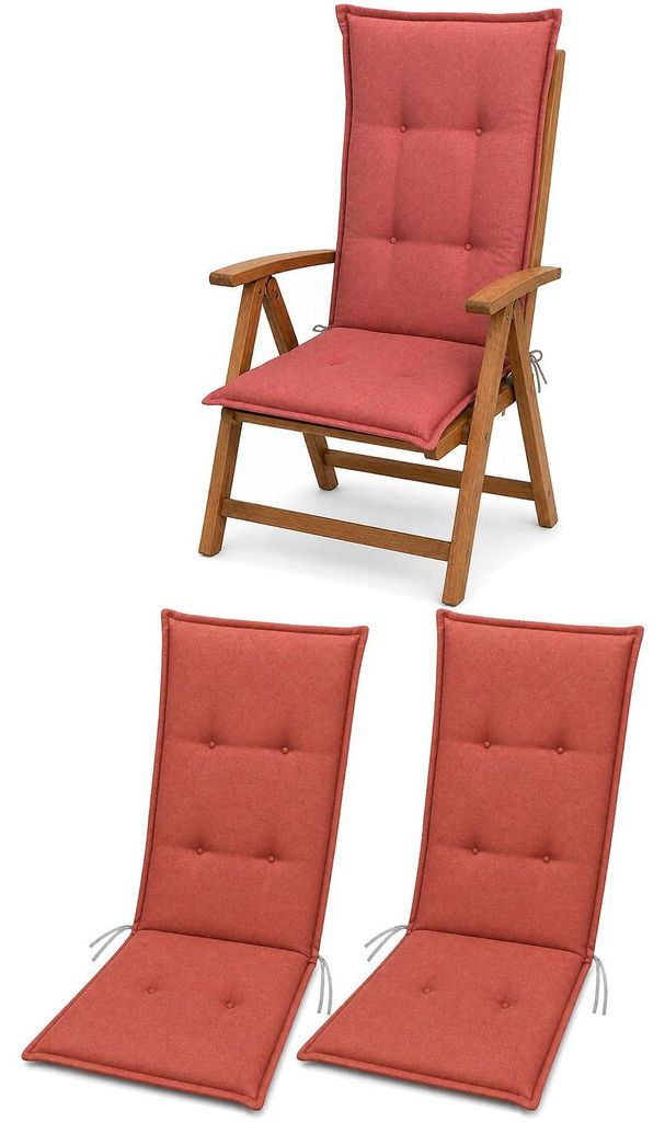 BURI 4x Auflagen Set Hochlehner für Gartenstühle 120x48x7cm Sesselauflagen Polster UV Lichtecht - Gartenstuhlauflagen Stuhlkissen mit Dicker Scha...
