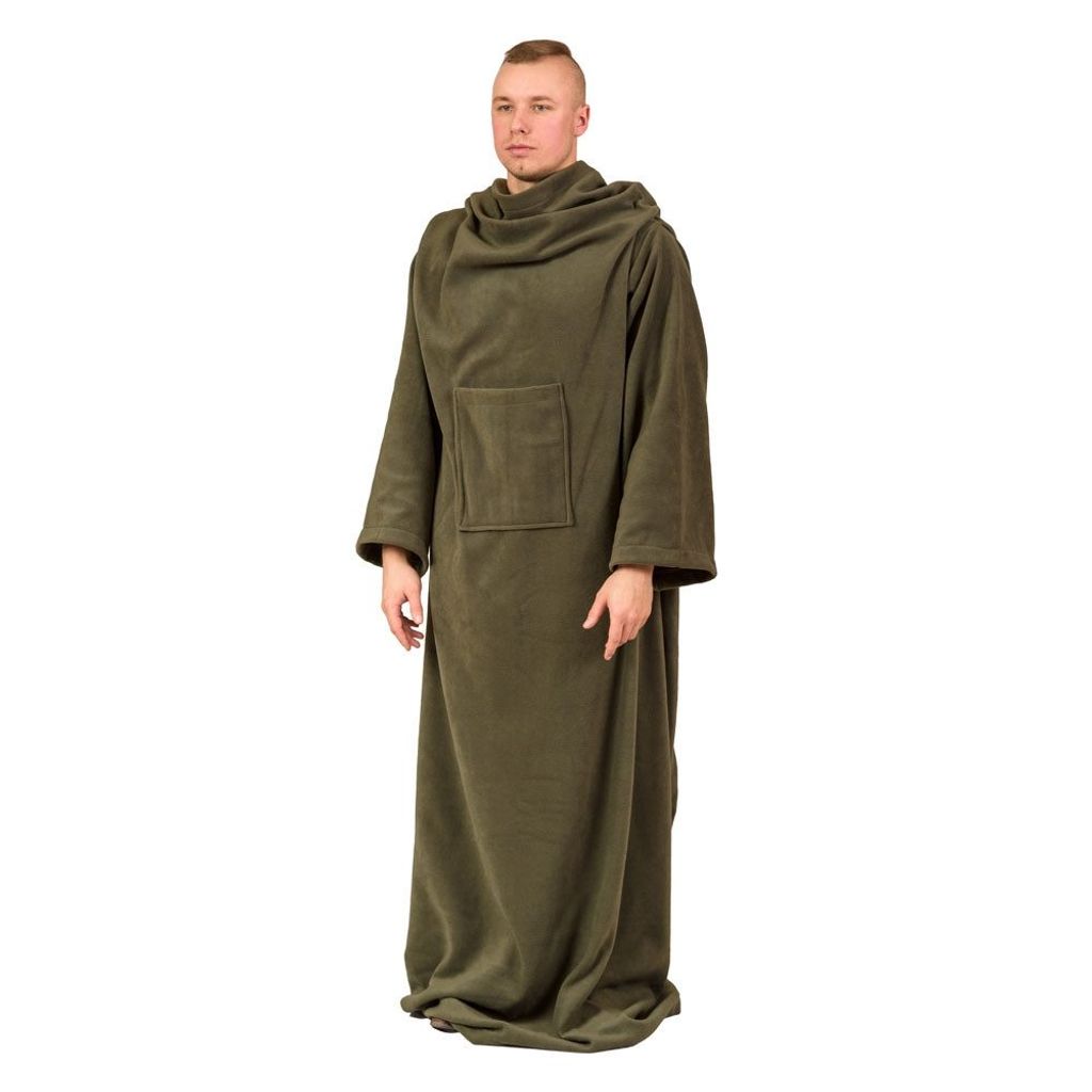 Olivfarbener Fleece-Bademantel mit Ärmeln