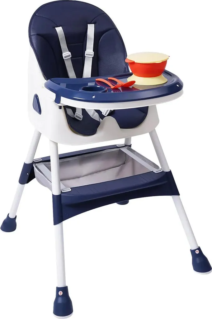 Seggiolone per bambini - Seggiolone per pappa - Struttura in plastica - Altezza fissa - Senza imbottitura - Non girevole - Richiede assemblaggio - Blu