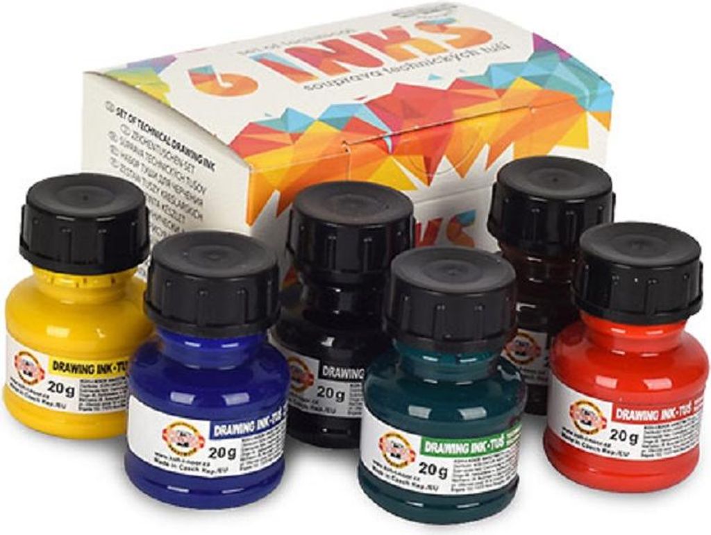 Set di inchiostri da disegno Koh-i-noor 6 colori 20ml Immagine del prodotto 