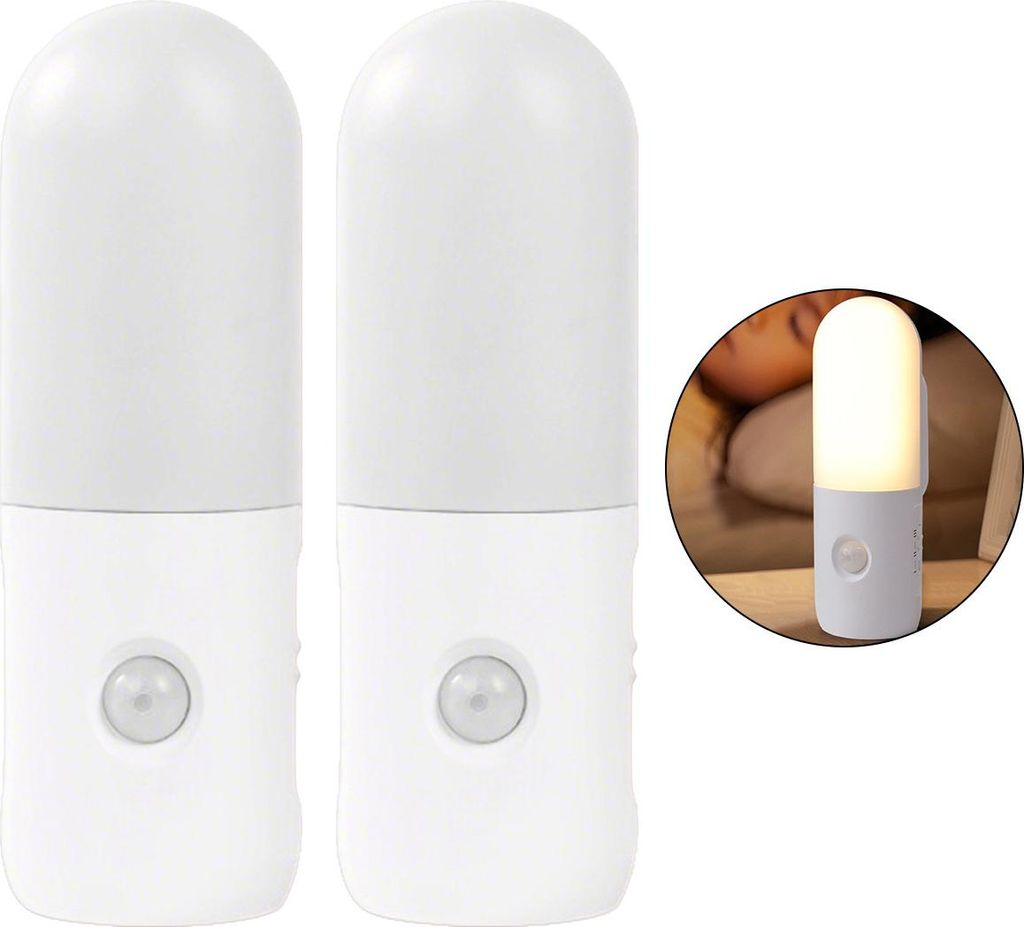2Pcs Intelligentes LED Nachtlicht mit Bewegungsmelder, USB wiederaufladbar, 3 Lichtfarben, Kinderzimmer & Flur