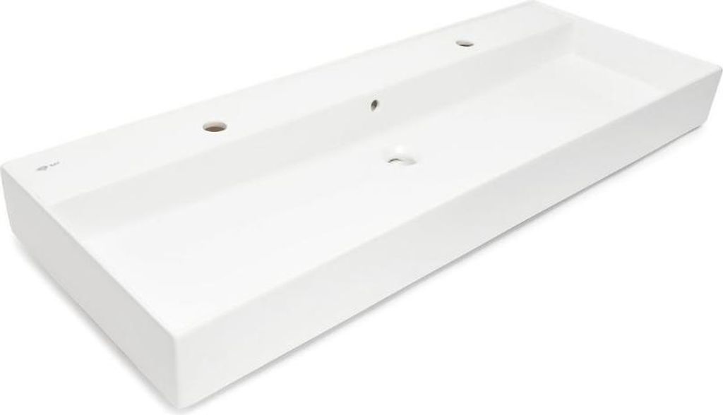 SAT Infinitio Doppelwaschtisch mit Überlauf und Hahnlochbohrung 121,4 cm x 46,9 cm, weiß