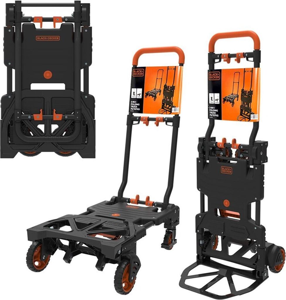 BLACK+DECKER 2in-1 Sackkarre und Plattformwagen - Transportkarre max. 55KG - Transportwagen max. 120KG - Klappbarer Handwagen - Wagen mit robusten ...